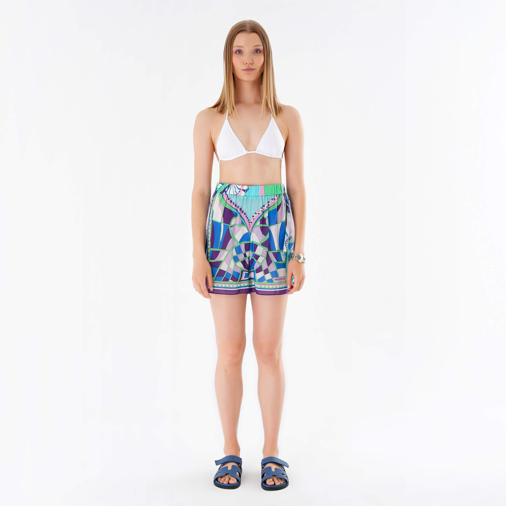 Emilio Pucci - Blue & Purple Printed Silk Shorts IT42